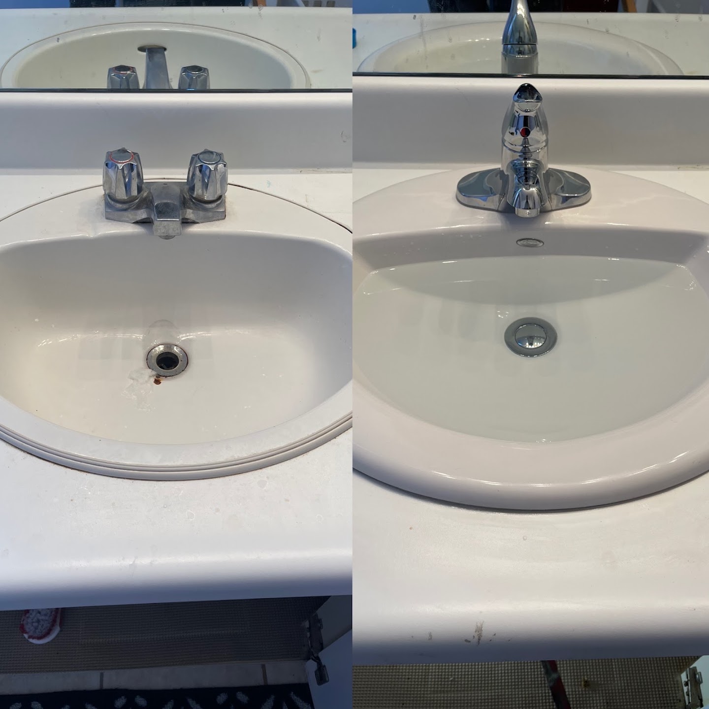 Before and after faucet replacement by Simply Plumbing